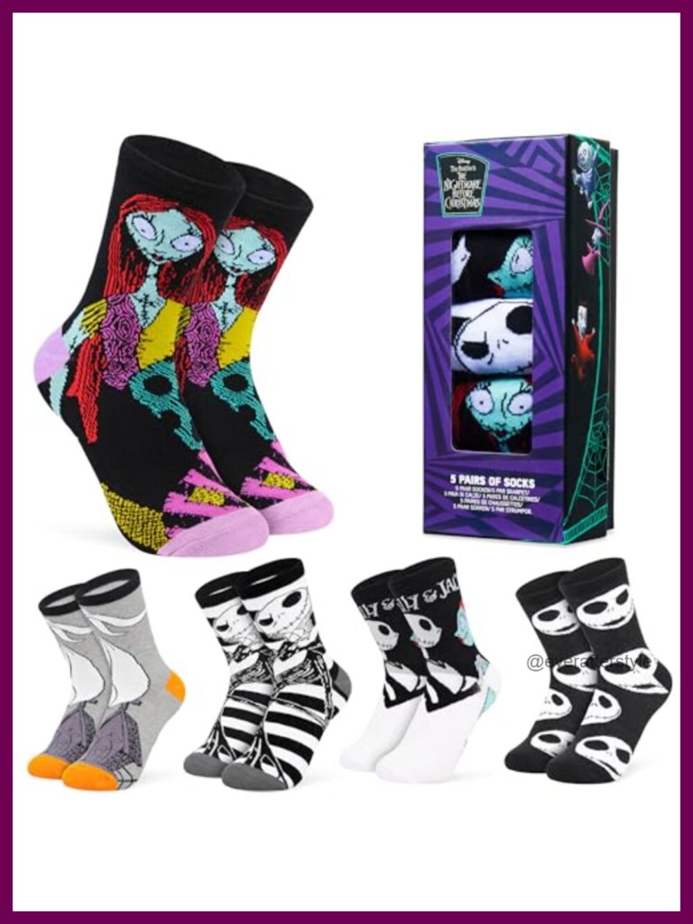 Disney Women's Crew Socks 5 Pack Soft Breathable Cotton Blend US 4-9